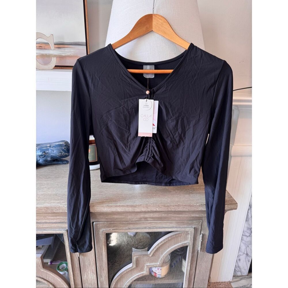 NWT Calia Ruched Rash Guard In Black Size Large - Picture 1 of 8